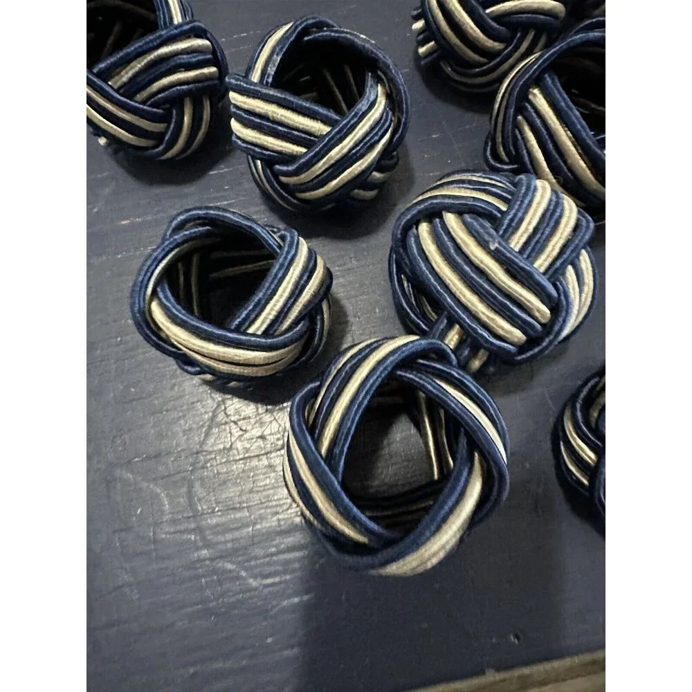 Braided Woven Napkin Rings Balls Blue Set of 12